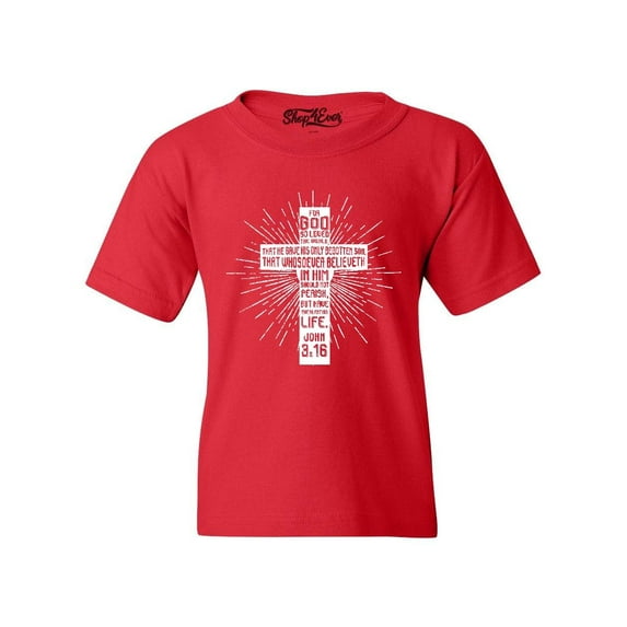 Shop4Ever Kids John 3:16 Cross Graphic Child's Youth T-Shirt Small Red