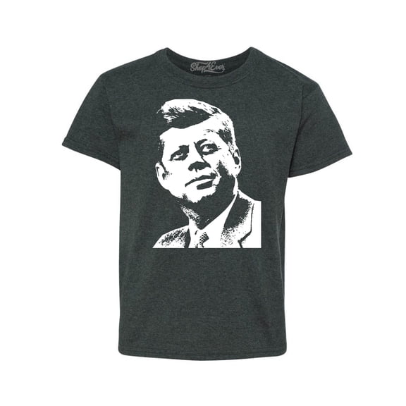 Shop4Ever Kids John F. Kennedy JFK 1960's President American Icon Graphic Child's Youth T-Shirt Large Dark Heather