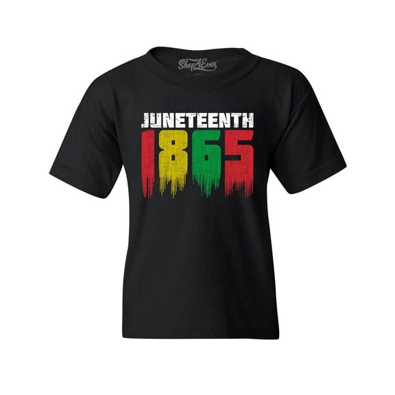 Shop4Ever Kids Juneteenth 1865 Dripping June 19th Graphic Child's Youth T-Shirt Large Black