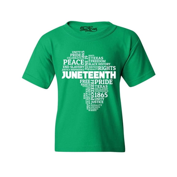 Shop4Ever Kids Juneteenth Africa Word Cloud Montage Graphic Child's Youth T-Shirt Large Irish Green