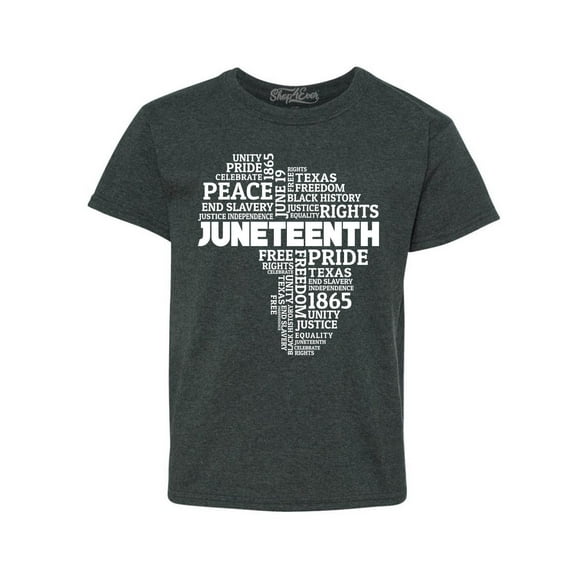 Shop4Ever Kids Juneteenth Africa Word Cloud Montage  Graphic Child's Youth T-Shirt Medium Dark Heather