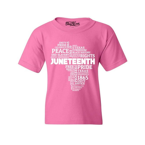 Shop4Ever Kids Juneteenth Africa Word Cloud Montage  Graphic Child's Youth T-Shirt Small Azalea Pink
