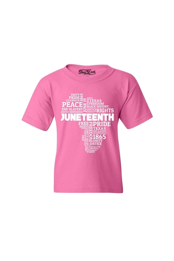 Kids Juneteenth Africa Word Cloud Montage  Graphic Child's Youth T-Shirt X-Large Azalea Pink