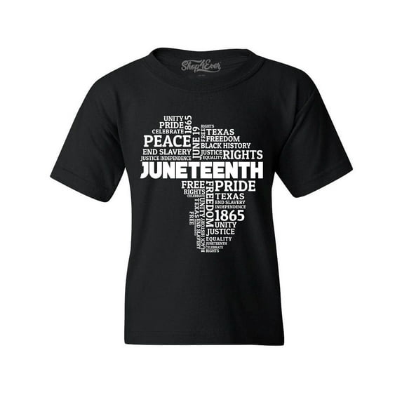 Shop4Ever Kids Juneteenth Africa Word Cloud Montage  Graphic Child's Youth T-Shirt X-Small Black