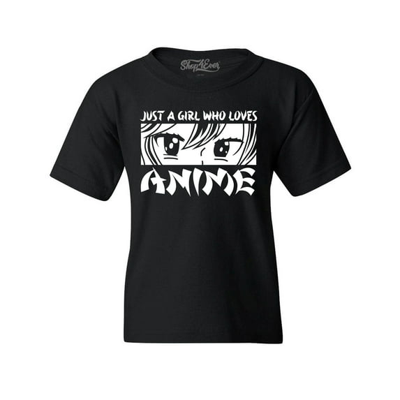 Shop4Ever Kids Just A Girl Who Loves Anime Graphic Child's Youth T-Shirt Medium Black