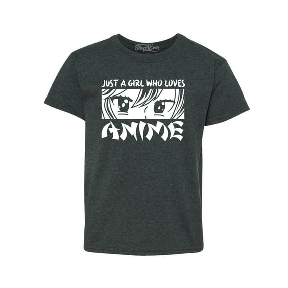 Shop4Ever Kids Just A Girl Who Loves Anime Graphic Child's Youth T-Shirt X-Large Dark Heather