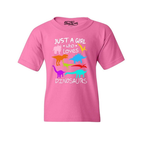 Shop4Ever Kids Just A Girl Who Loves Dinosaurs Dino Graphic Child's Youth T-Shirt Small Azalea Pink