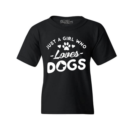 Shop4Ever Kids Just A Girl Who Loves Dogs Graphic Child's Youth T-Shirt X-Large Black