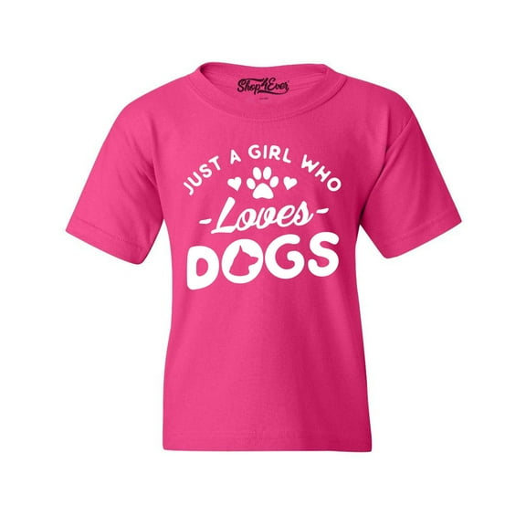Shop4Ever Kids Just A Girl Who Loves Dogs Graphic Child's Youth T-Shirt X-Small Heliconia Pink