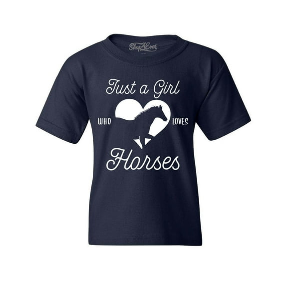 Shop4Ever Kids Just A Girl Who Loves Horses Graphic Child's Youth T-Shirt Large Navy Blue