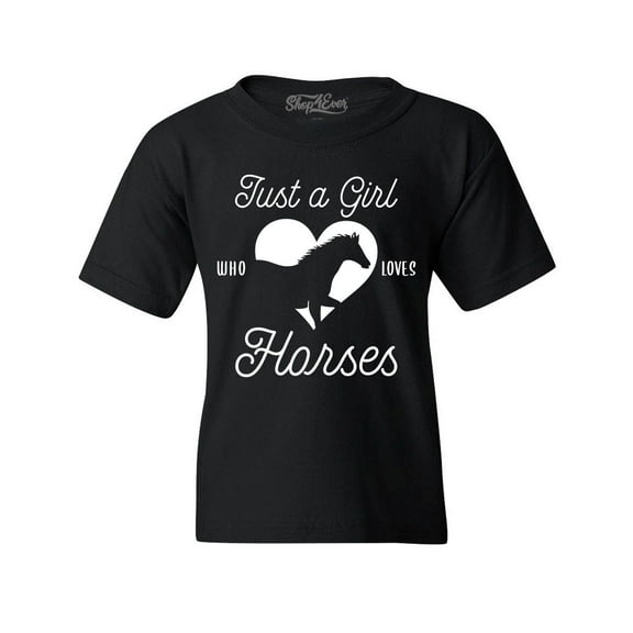 Shop4Ever Kids Just A Girl Who Loves Horses Graphic Child's Youth T-Shirt X-Large Black