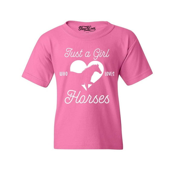 Shop4Ever Kids Just A Girl Who Loves Horses Graphic Child's Youth T-Shirt X-Small Azalea Pink