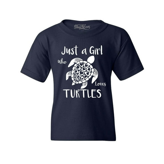 Shop4Ever Kids Just A Girl Who Loves Turtles Graphic Child's Youth T-Shirt Medium Navy Blue