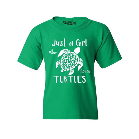 Shop4Ever Kids Just A Girl Who Loves Turtles Graphic Child's Youth T-Shirt Small Irish Green