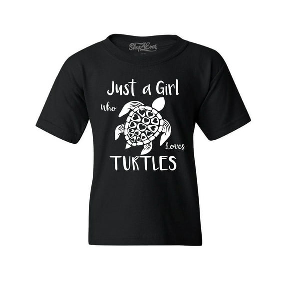 Shop4Ever Kids Just A Girl Who Loves Turtles Graphic Child's Youth T-Shirt X-Small Black