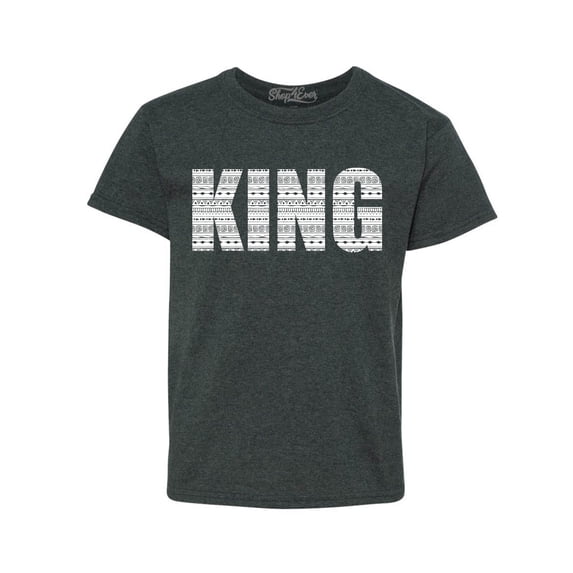 Shop4Ever Kids King African Pattern Style Graphic Child's Youth T-Shirt Large Dark Heather