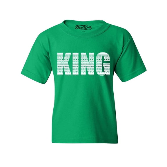 Shop4Ever Kids King African Pattern Style  Graphic Child's Youth T-Shirt Medium Irish Green