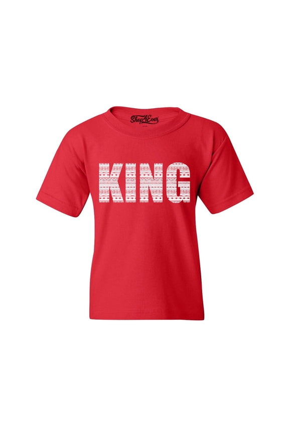 Kids King African Pattern Style Graphic Child's Youth T-Shirt X-Large Red