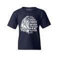 thumbnail image 1 of Shop4Ever Kids Lion Verse I Can Do All Things Through Christ Graphic Child's Youth T-Shirt Medium Navy Blue, 1 of 4