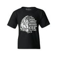 thumbnail image 1 of Shop4Ever Kids Lion Verse I Can Do All Things Through Christ Graphic Child's Youth T-Shirt X-Small Black, 1 of 4