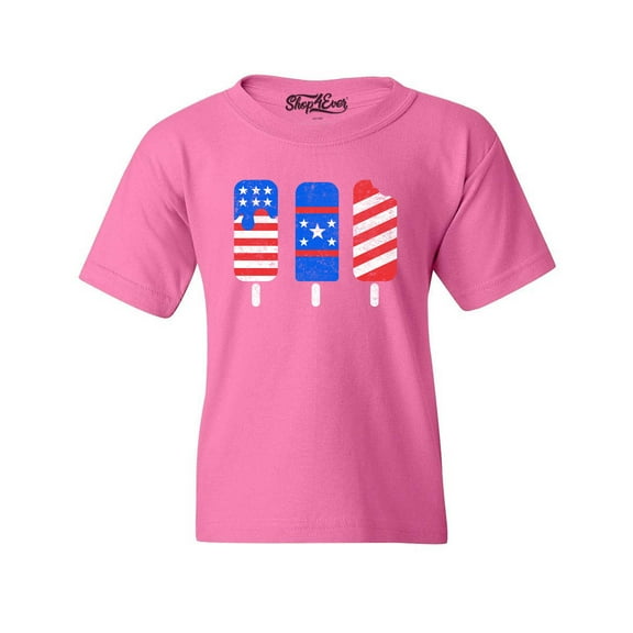 Shop4Ever Kids Patriotic Popsicles Ice Cream 4th of July Graphic Child's Youth T-Shirt Small Azalea Pink