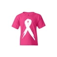 thumbnail image 1 of Shop4Ever Kids Pink Breast Cancer Awareness White Ribbon Graphic Child's Youth T-Shirt Large Heliconia Pink, 1 of 4