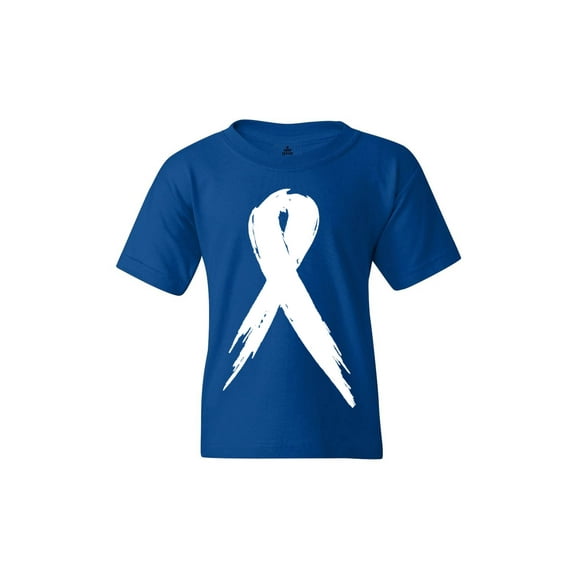Shop4Ever Kids Pink Breast Cancer Awareness White Ribbon Graphic Child's Youth T-Shirt Small Royal Blue