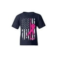 thumbnail image 1 of Shop4Ever Kids Pink Breast Cancer Ribbon American Flag Graphic Child's Youth T-Shirt Small Navy Blue, 1 of 4