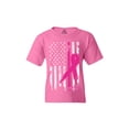 thumbnail image 1 of Shop4Ever Kids Pink Breast Cancer Ribbon American Flag Graphic Child's Youth T-Shirt X-Small Azalea Pink, 1 of 4