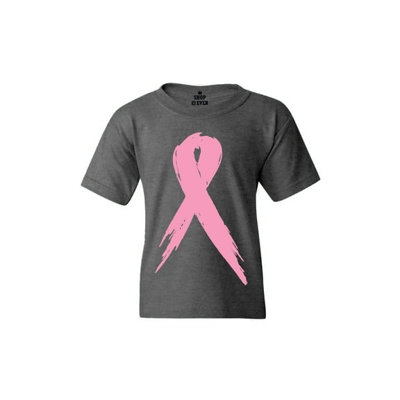 Shop4Ever Kids Pink Breast Cancer Ribbon Awareness Support Graphic Child's Youth T-Shirt Large Dark Heather