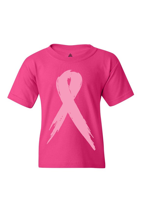 Kids Pink Breast Cancer Ribbon Awareness Support Graphic Child's Youth T-Shirt Medium Heliconia Pink
