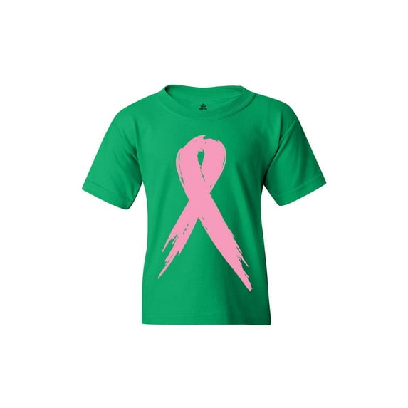 Shop4Ever Kids Pink Breast Cancer Ribbon Awareness Support Graphic Child's Youth T-Shirt Small Irish Green