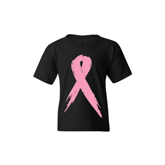 Shop4Ever Kids Pink Breast Cancer Ribbon Awareness Support Graphic Child's Youth T-Shirt X-Small Black
