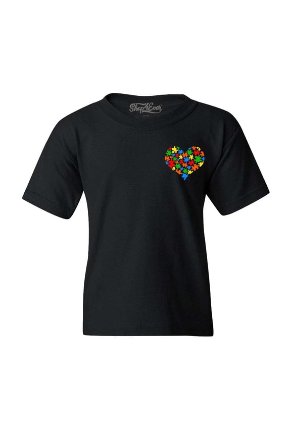 Kids Pocket Size Puzzle Heart Autism Awareness Support Graphic Child's Youth T-Shirt Small Black