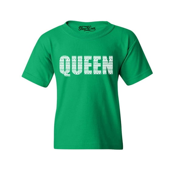 Shop4Ever Kids Queen African Pattern Style Graphic Child's Youth T-Shirt X-Large Irish Green