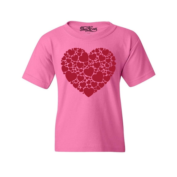 Shop4Ever Kids Red Heart Love Cloud Valentine's Day Graphic Child's Youth T-Shirt Large Azalea Pink