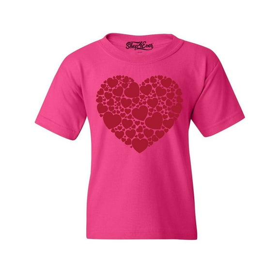 Shop4Ever Kids Red Heart Love Cloud Valentine's Day Graphic Child's Youth T-Shirt Small Heliconia Pink