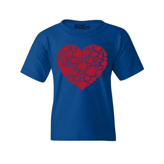Shop4Ever Kids Red Heart Love Cloud Valentine's Day Graphic Child's Youth T-Shirt X-Small Royal Blue