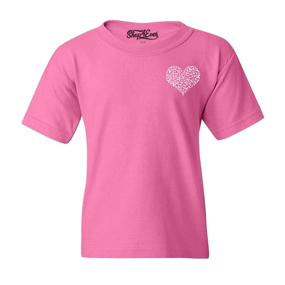 Shop4Ever Kids Ribbon Heart Montage White Pocket Size Graphic Child's Youth T-Shirt Large Azalea Pink