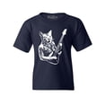 thumbnail image 1 of Shop4Ever Kids Rocker Kitty Cat Playing Guitar Graphic Child's Youth T-Shirt X-Small Navy Blue, 1 of 4