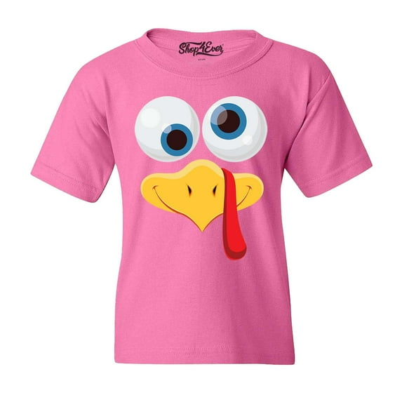 Shop4Ever Kids Silly Turkey Face Funny Thanksgiving Graphic Child's Youth T-Shirt Small Azalea Pink