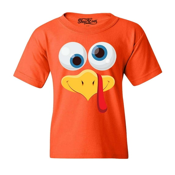Shop4Ever Kids Silly Turkey Face Funny Thanksgiving Graphic Child's Youth T-Shirt Small Orange