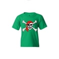 thumbnail image 1 of Shop4Ever Kids Skull and Crossbones Pirate Flag Graphic Child's Youth T-Shirt Medium Irish Green, 1 of 4