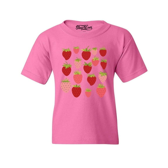 Shop4Ever Kids Strawberry Cottagecore Graphic Child's Youth T-Shirt Large Azalea Pink