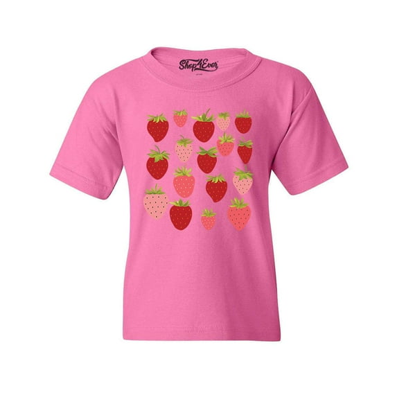 Shop4Ever Kids Strawberry Cottagecore Graphic Child's Youth T-Shirt Medium Azalea Pink
