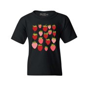 Shop4Ever Kids Strawberry Cottagecore Graphic Childs Youth T-Shirt Small Black