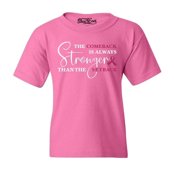 Shop4Ever Kids Stronger Than Cancer Breast Cancer Awareness Graphic Child's Youth T-Shirt X-Large Azalea Pink