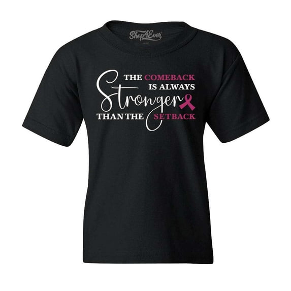 Shop4Ever Kids Stronger Than Cancer Breast Cancer Awareness Graphic Child's Youth T-Shirt X-Large Black