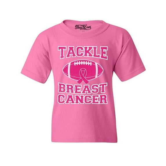 Shop4Ever Kids Tackle Breast Cancer Support Awareness Graphic Child's Youth T-Shirt Large Azalea Pink