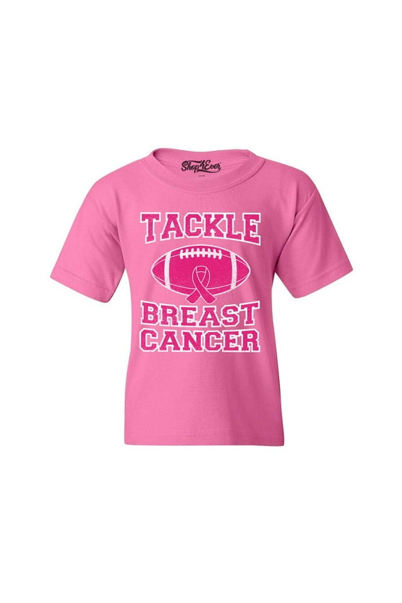 Kids Tackle Breast Cancer Support Awareness Graphic Child's Youth T-Shirt Medium Azalea Pink